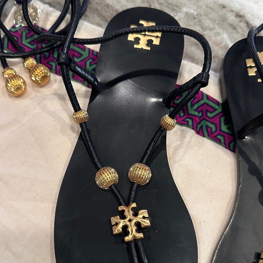 NWOB Tory Burch Capri Lace‑Up Sandals – Perfect Black – Size 8 – With Dust Bag - Picture 9 of 13